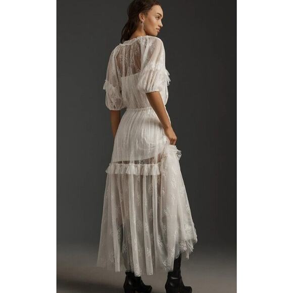 Anthropologie Lace Dress XS Let Me Be Ivory Maxi Slip Lined Romantic Petite NEW - Picture 4 of 13